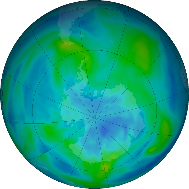 Antarctic ozone map for 03 April 2020